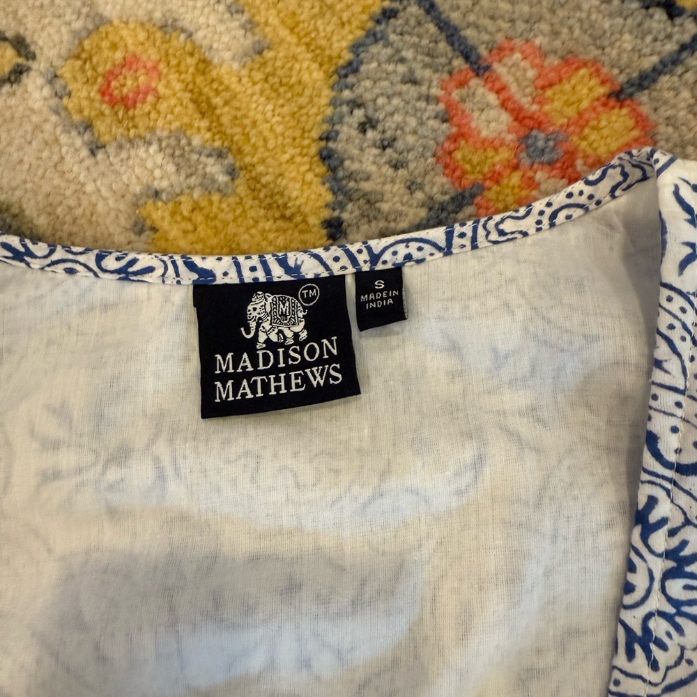 Madison Mathews Blue and White Mini Dress - Sz Small - tie at back - Picture 2 of 6